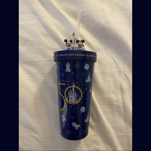 NEW Disney 50th Anniversary Mickey & Minnie Castle Cuties Metal Tumbler Cup - Picture 1 of 3